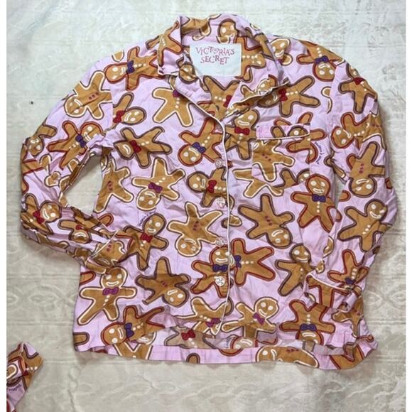 Victoria’s Secret Gingerbread 100% Cotton Vintage Flannel Pajama Set In Pink - Picture 1 of 6